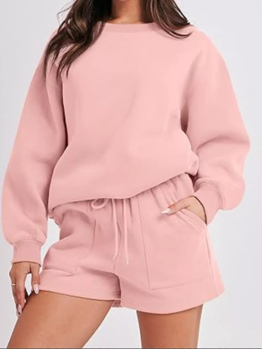 Round Neck Dropped Shoulder Top and Drawstring Shorts Set, image 29