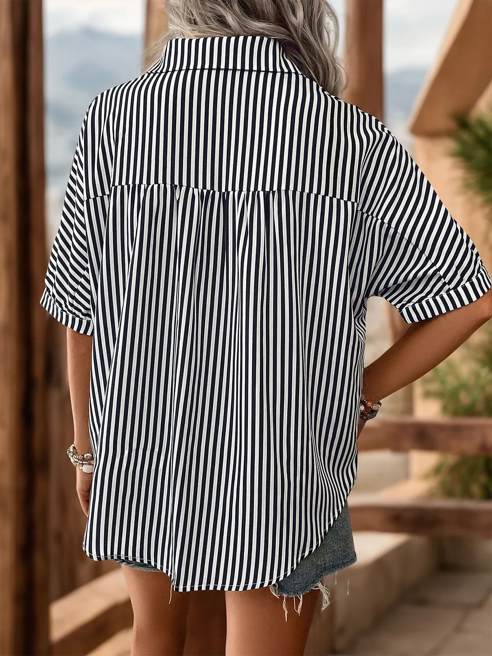 Striped Collared Neck Half Sleeve Shirt, image 2