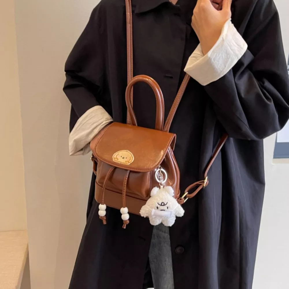 Puppy Patch Leather Backpack Bag, image 2