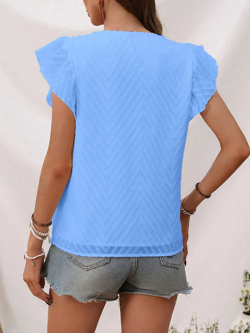 Textured V-Neck Cap Sleeve Blouse, image 15