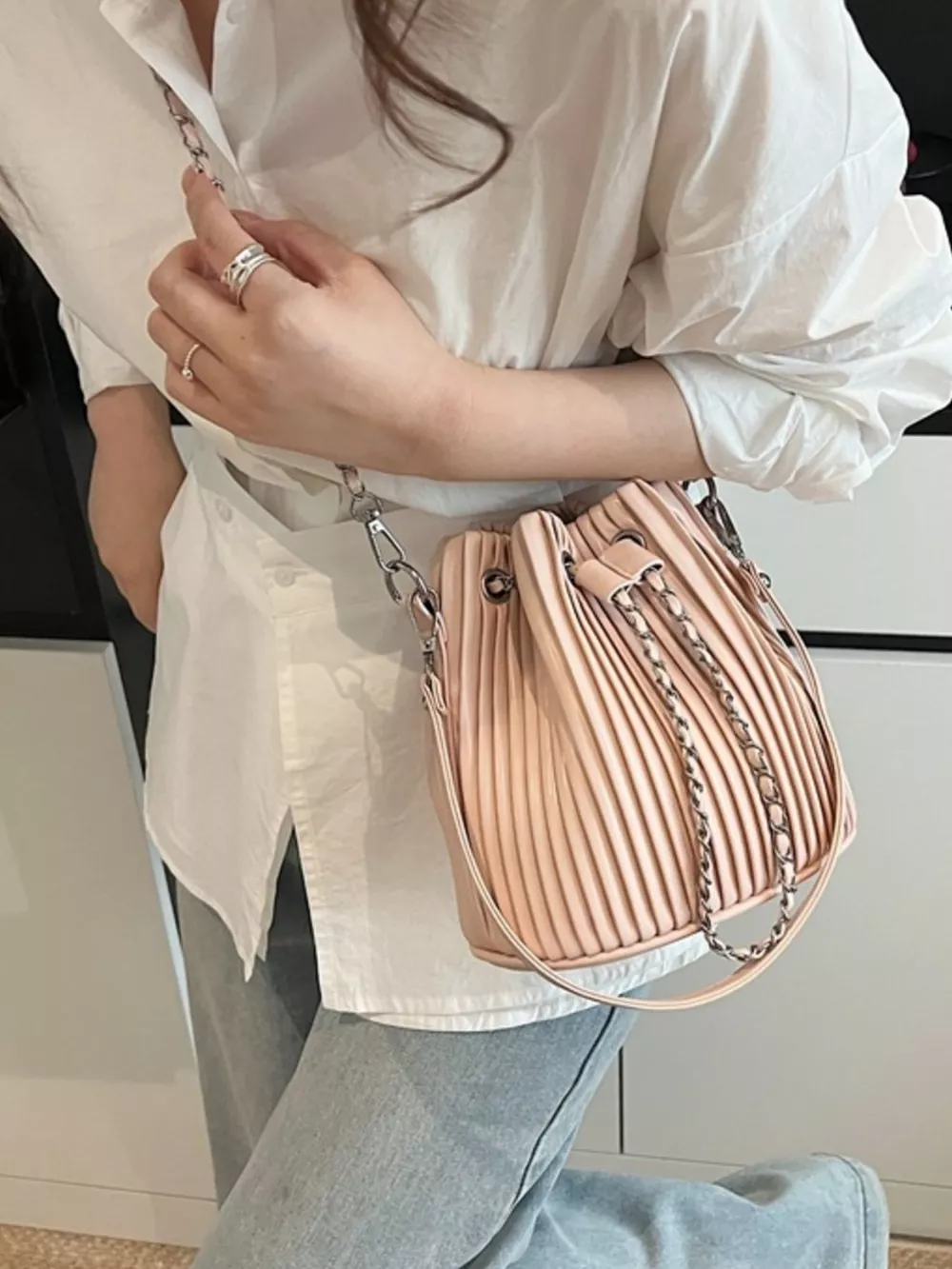 Pleated Bucket Crossbody Bag, image 2