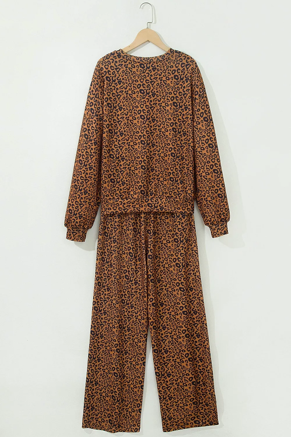 Leopard Print Long Sleeve Top Relaxed Pant Set, image 4