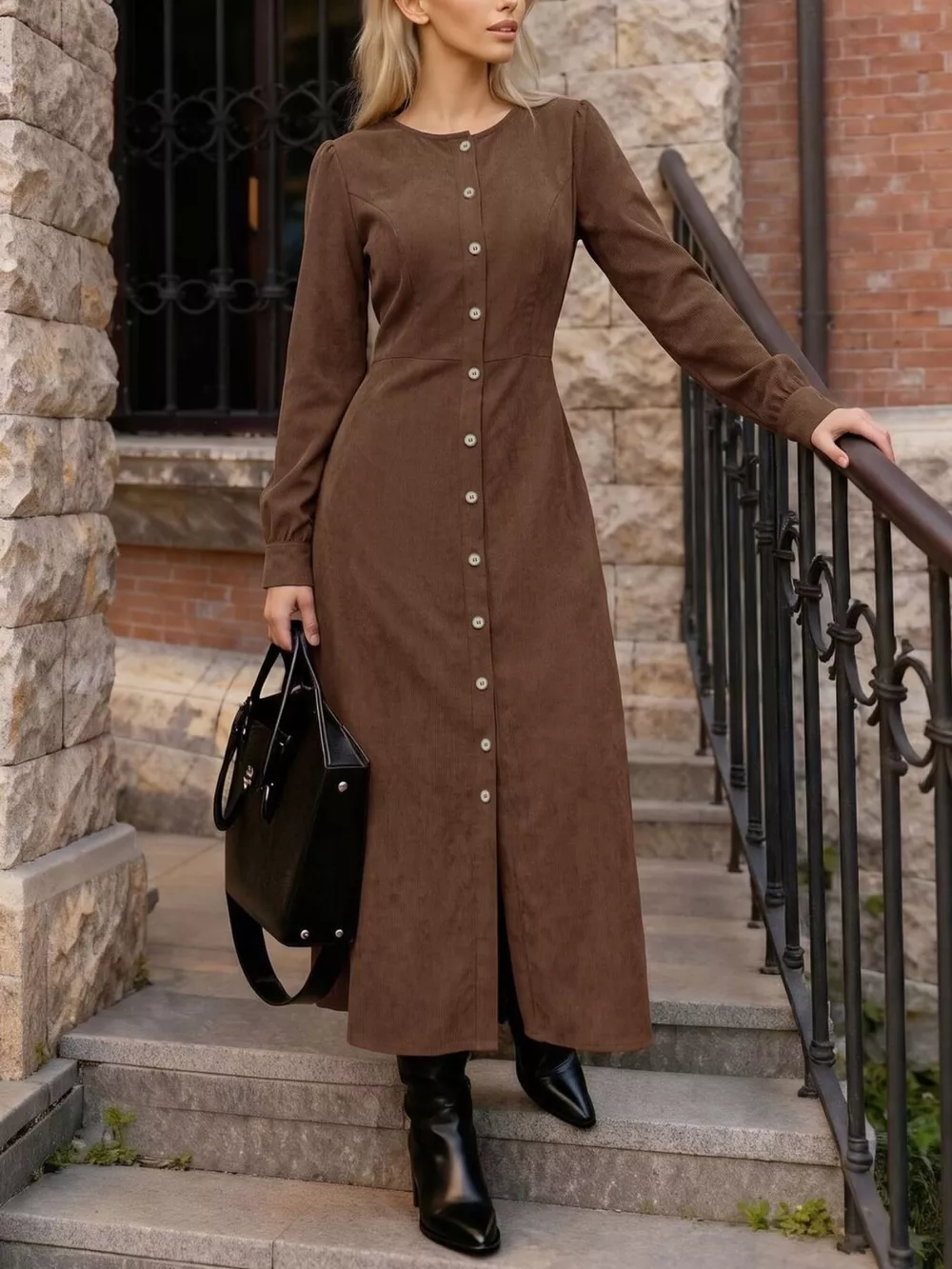 Corduroy Button-Down Maxi Dress