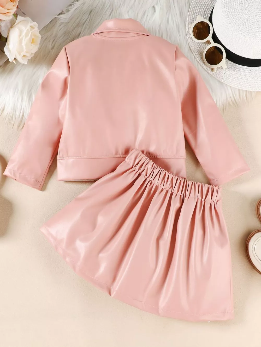 Children's Faux Leather Jacket & Pleated Skirt Set, image 2