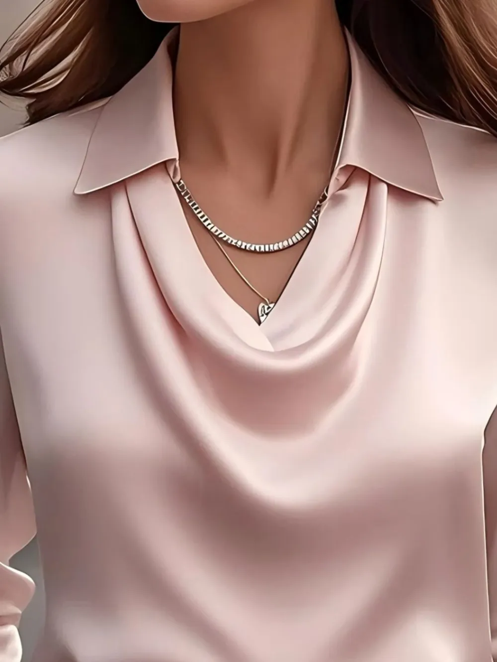 Satin Collar Long Sleeve Blouse, image 2