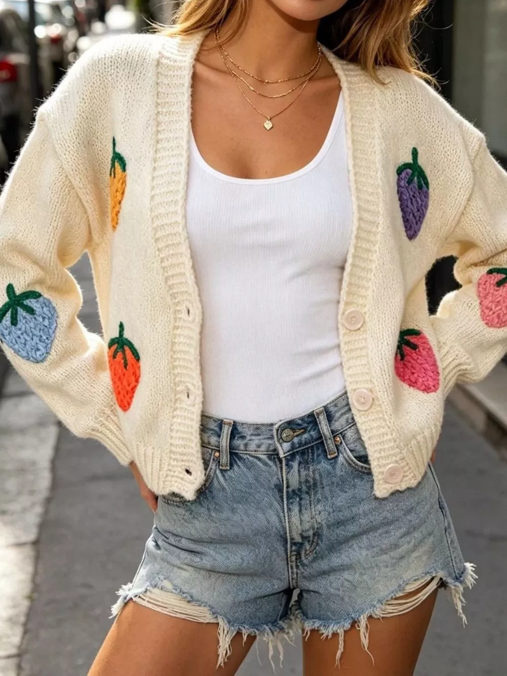 Full Size Fruit Applique Knit Cardigan Plus Size, image 3