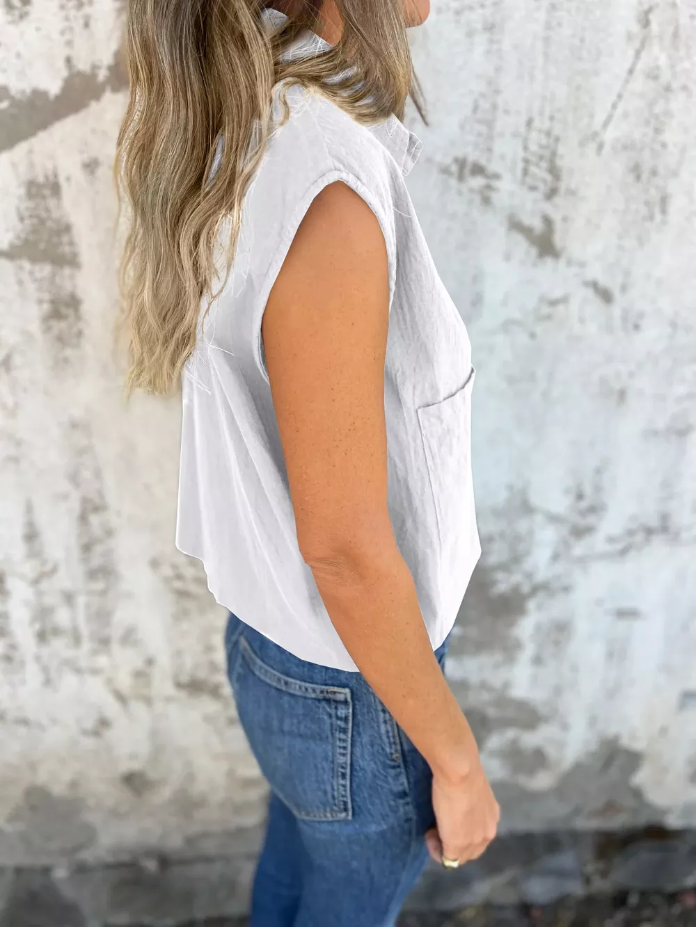Button-Down Cap Sleeve Shirt, image 2