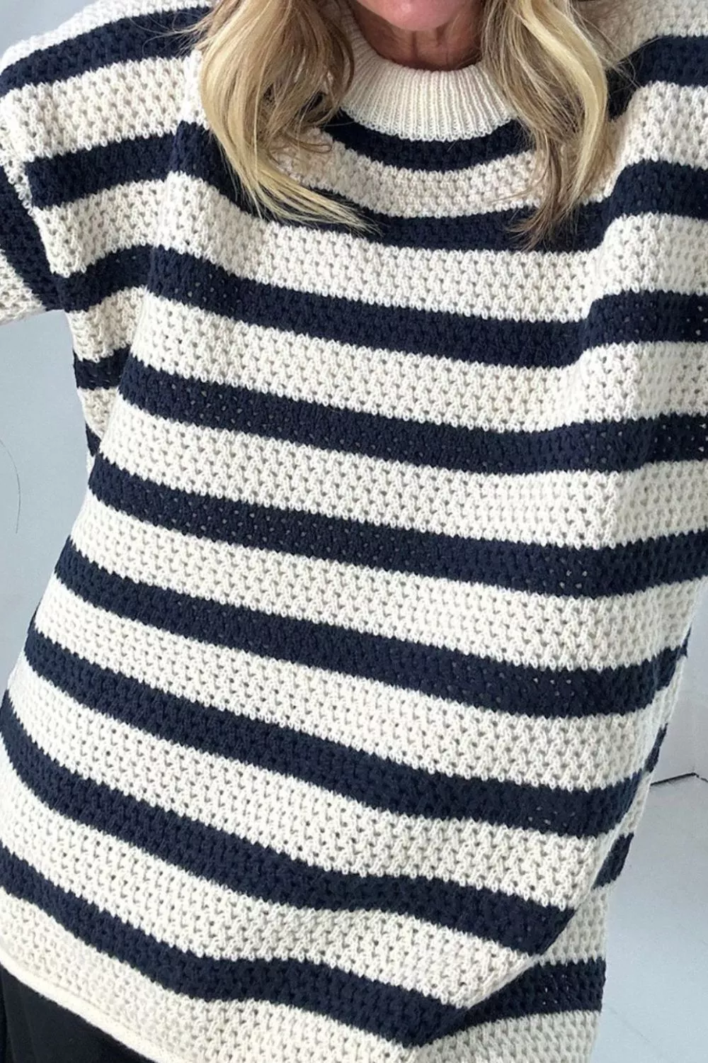 Striped Knit Dropped Shoulder Sweater, image 6