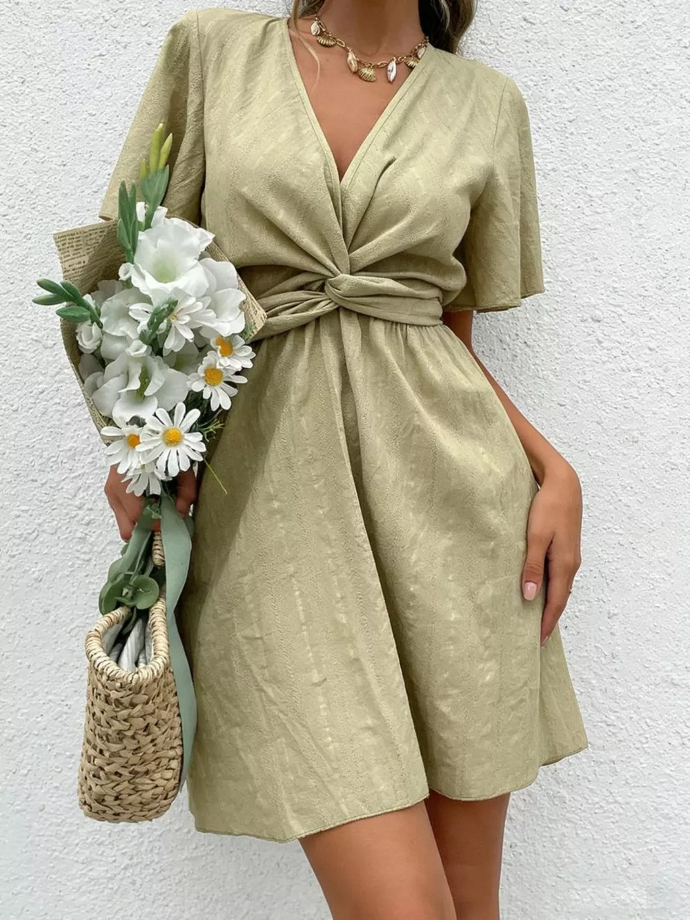 Twist Waist Flutter Sleeve Mini Dress, image 2