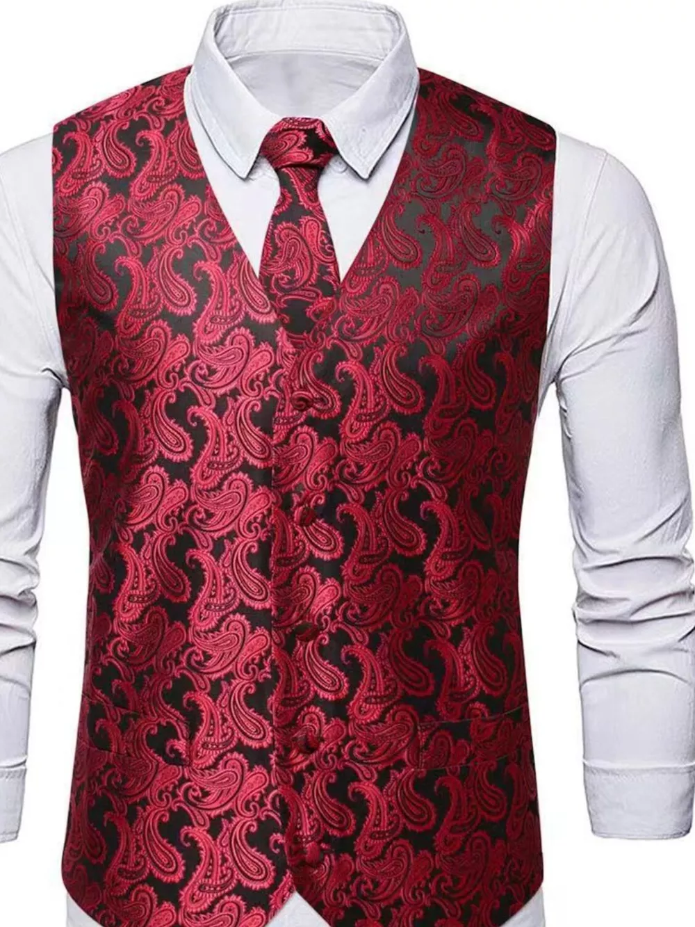 Men's Full Size Paisley Print Button Up Vest Plus Size, image 7