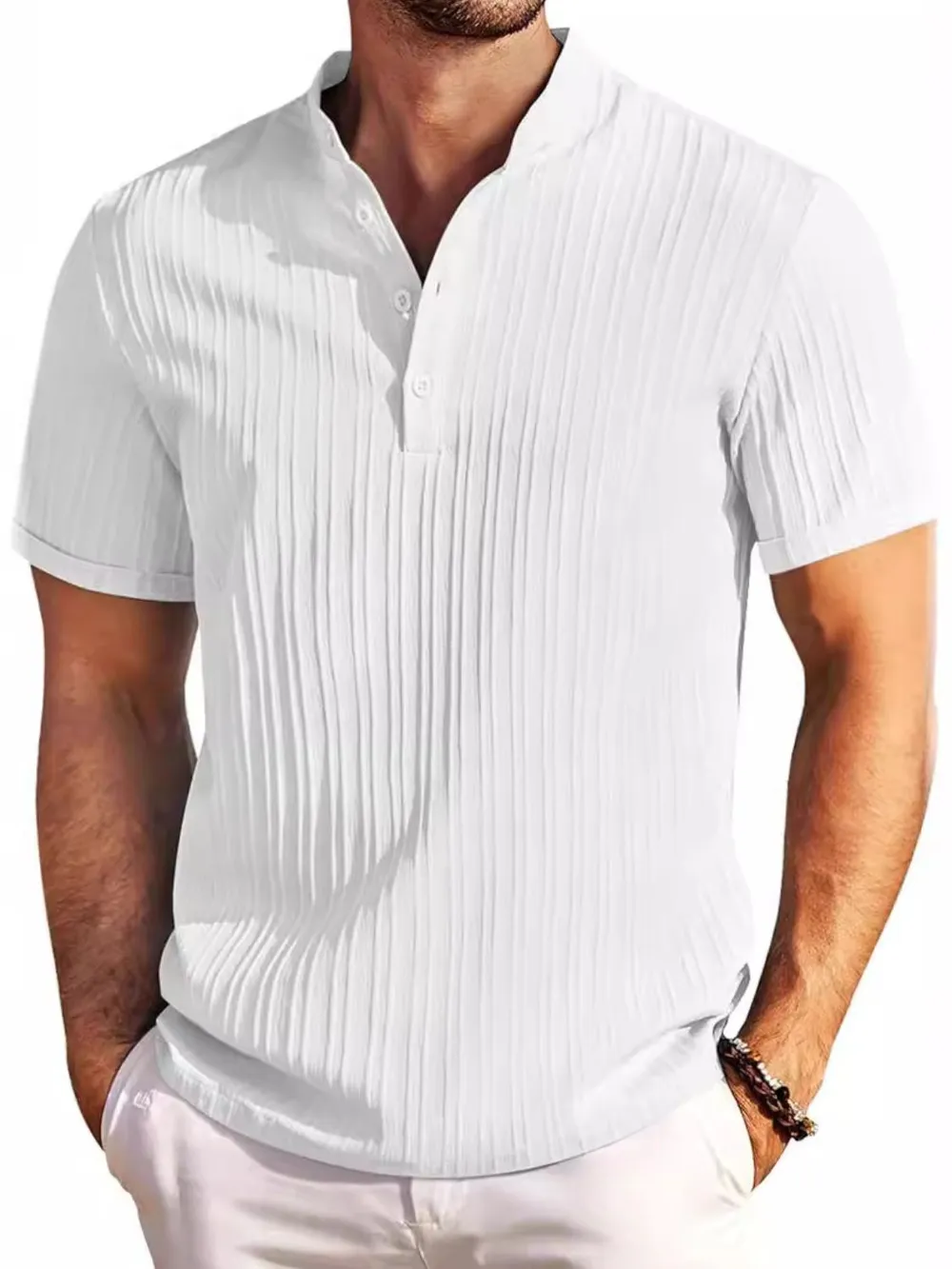 Men's Full Size Button Detail Short Sleeve Polo Plus Size, image 3