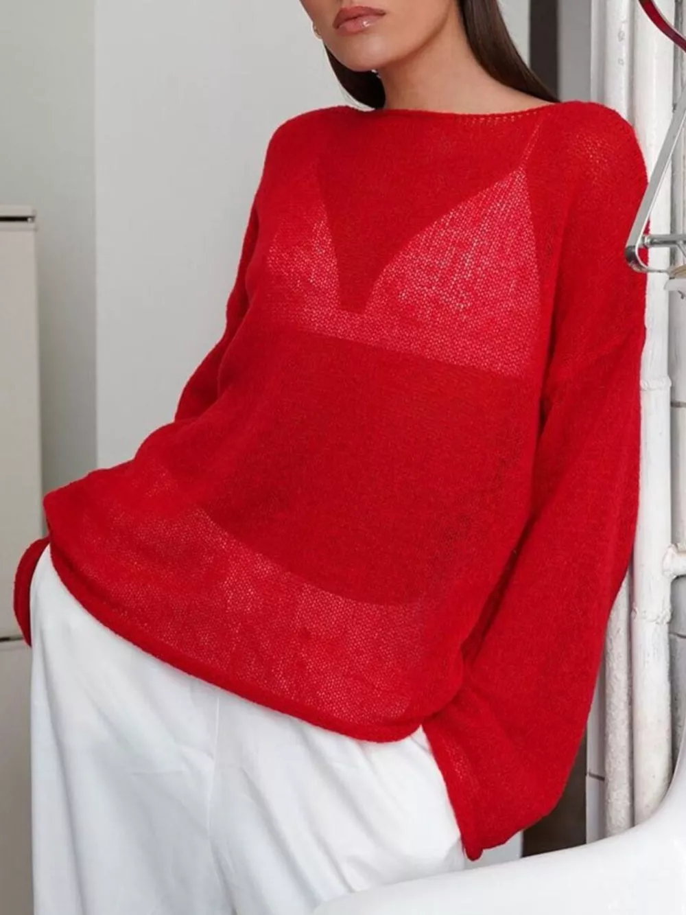 Boat Neck Dropped Shoulder Sweater, image 5