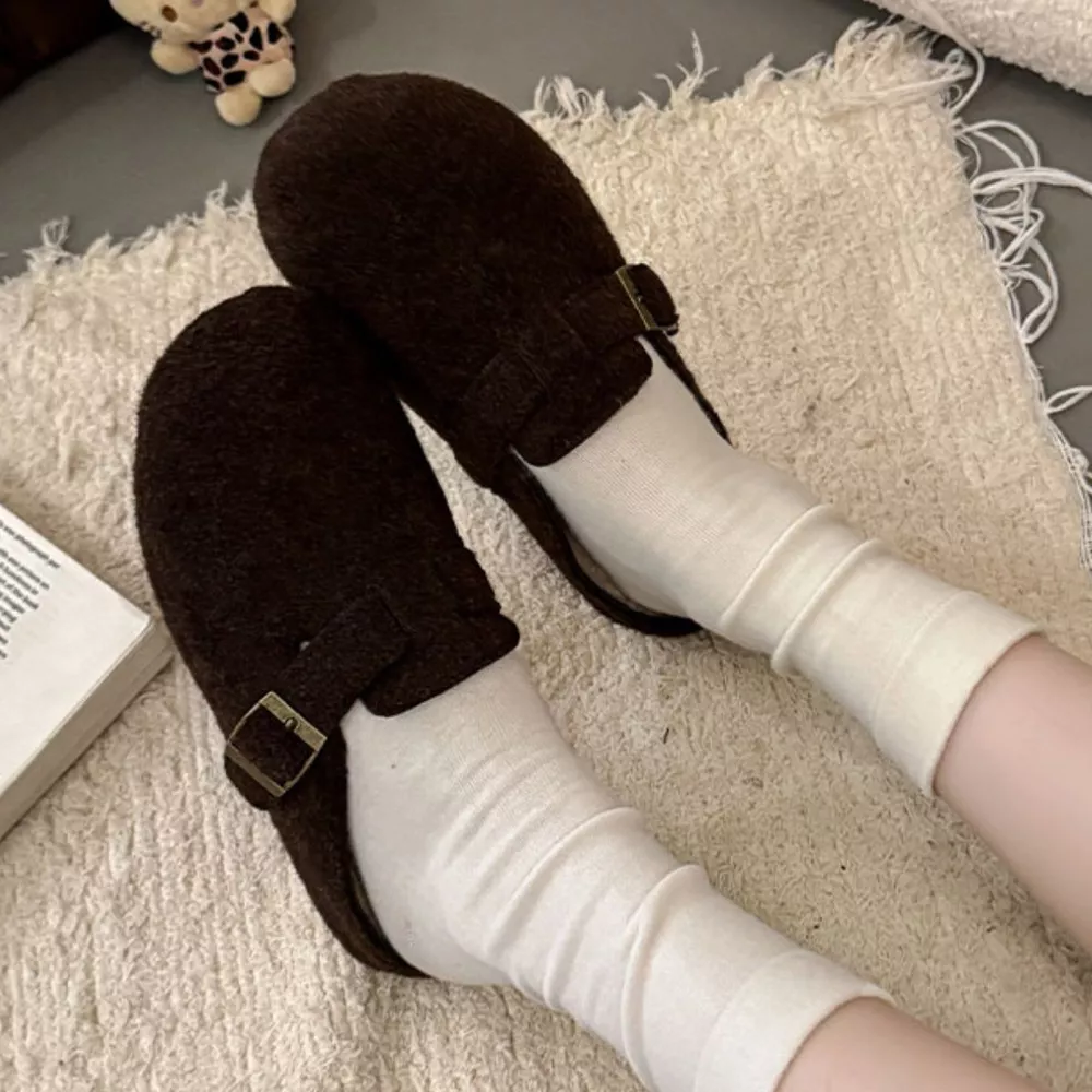 Buckle Decor Round Toe Slippers, image 9