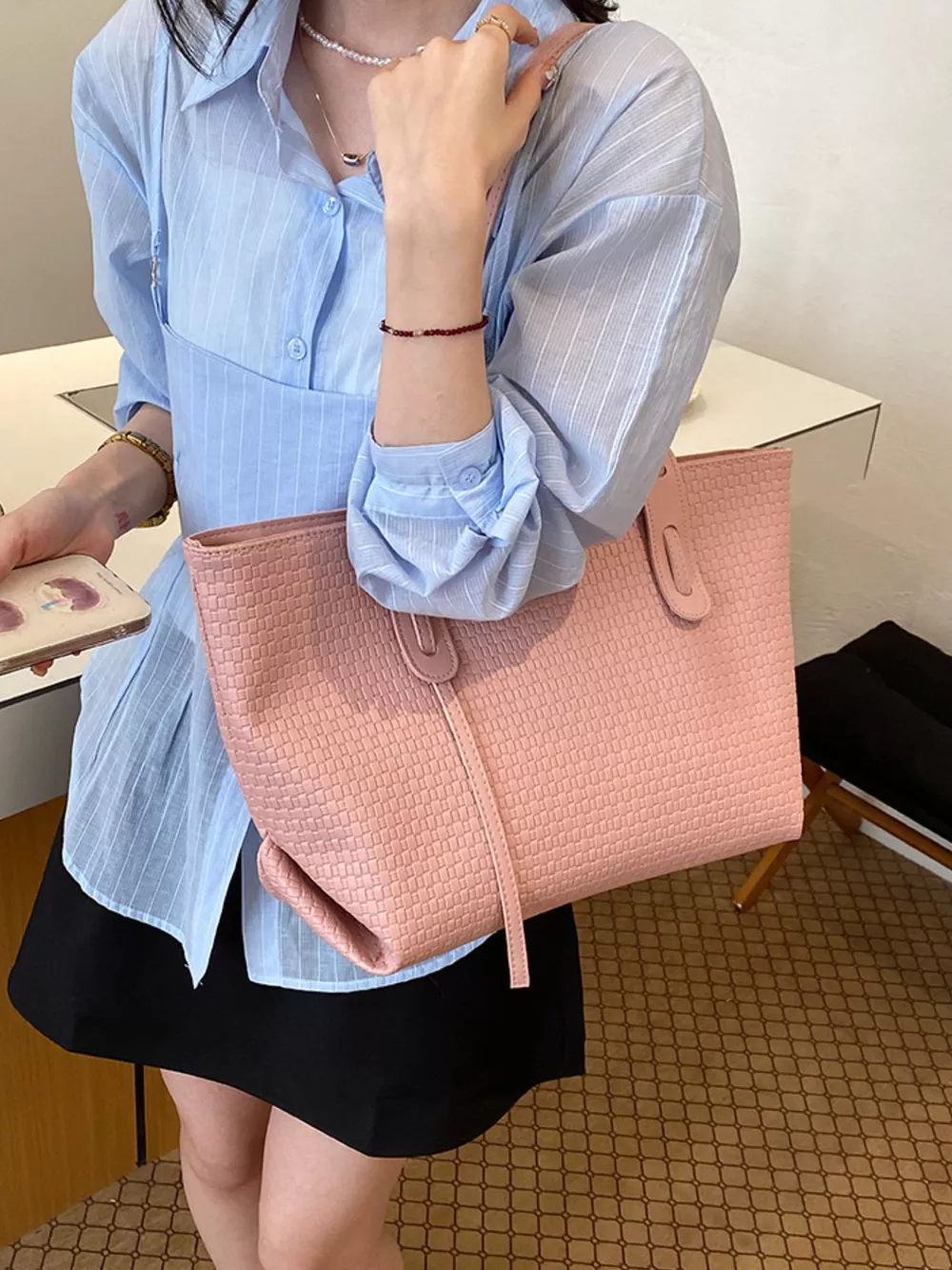 Leather Texture Tote Bag, image 3