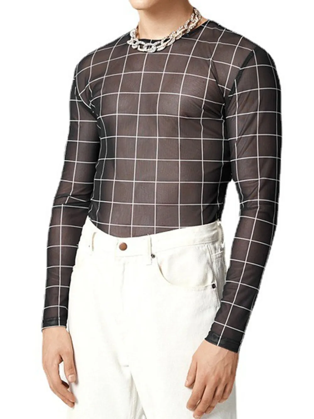Men's Full Size Plaid Round Neck Long Sleeve Top Plus Size, image 5