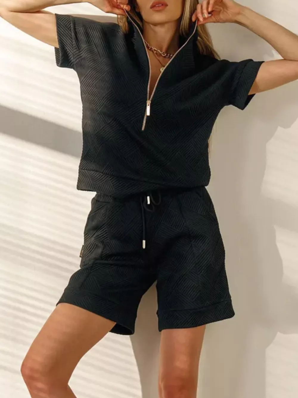 Half Zip Short Sleeve Top and Shorts Set, image 7