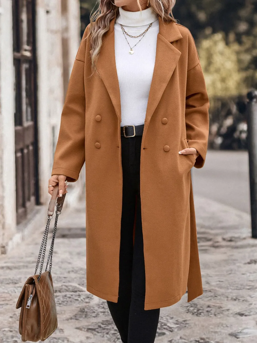 Dropped Shoulder Tie Waist Coat, image 2