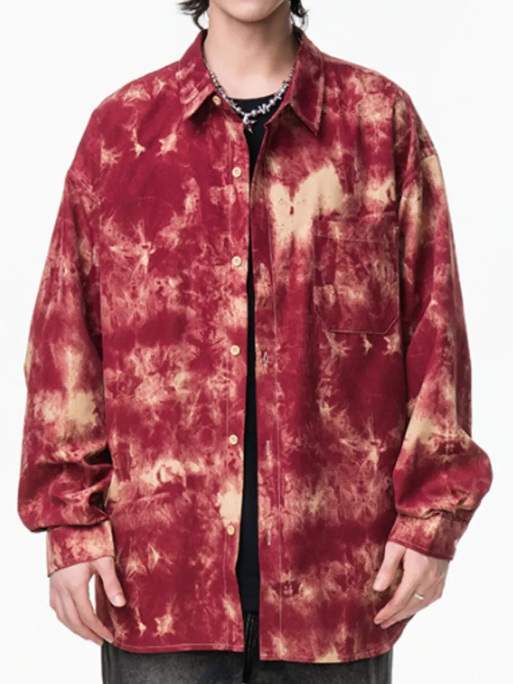 Men's Plus Size Tie-Dye Button-Up Shirt, image 3