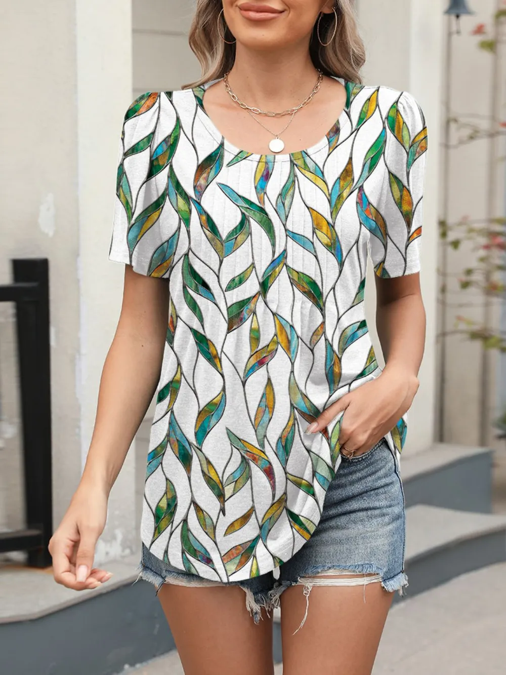 Floral Round Neck Short Sleeve Top, image 17