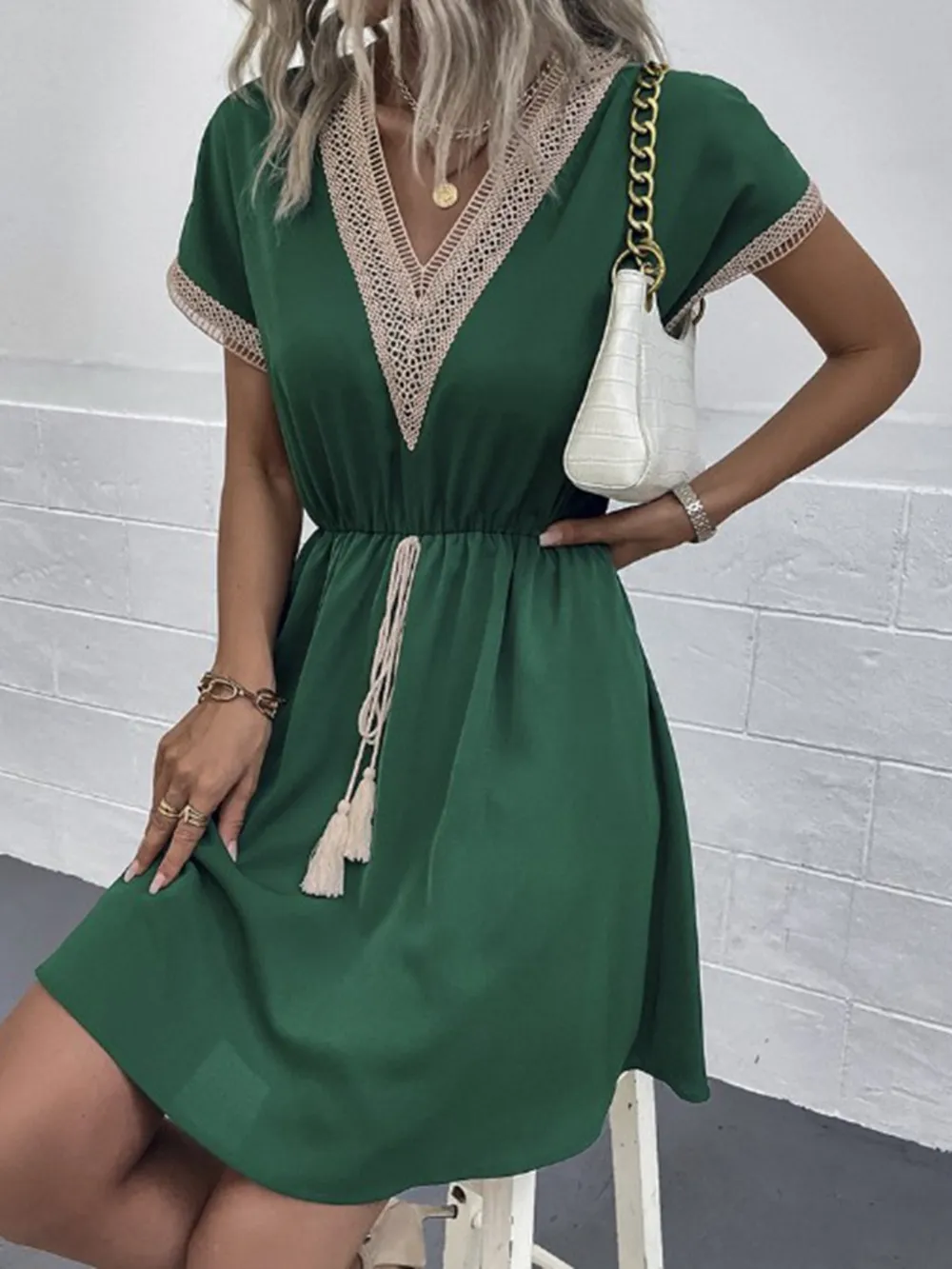 Full Size V-Neck Short Sleeve Dress Plus Size, image 3