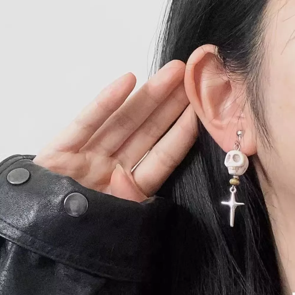 Skull Cross Drop Earrings, image 2