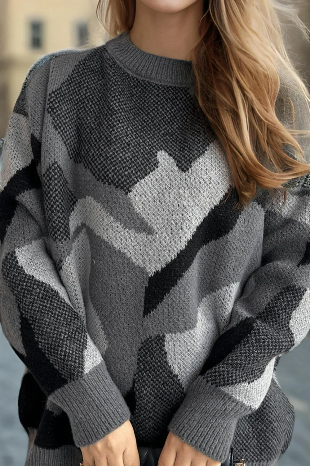 Contrast Round Neck Long Sleeve Sweater, image 9