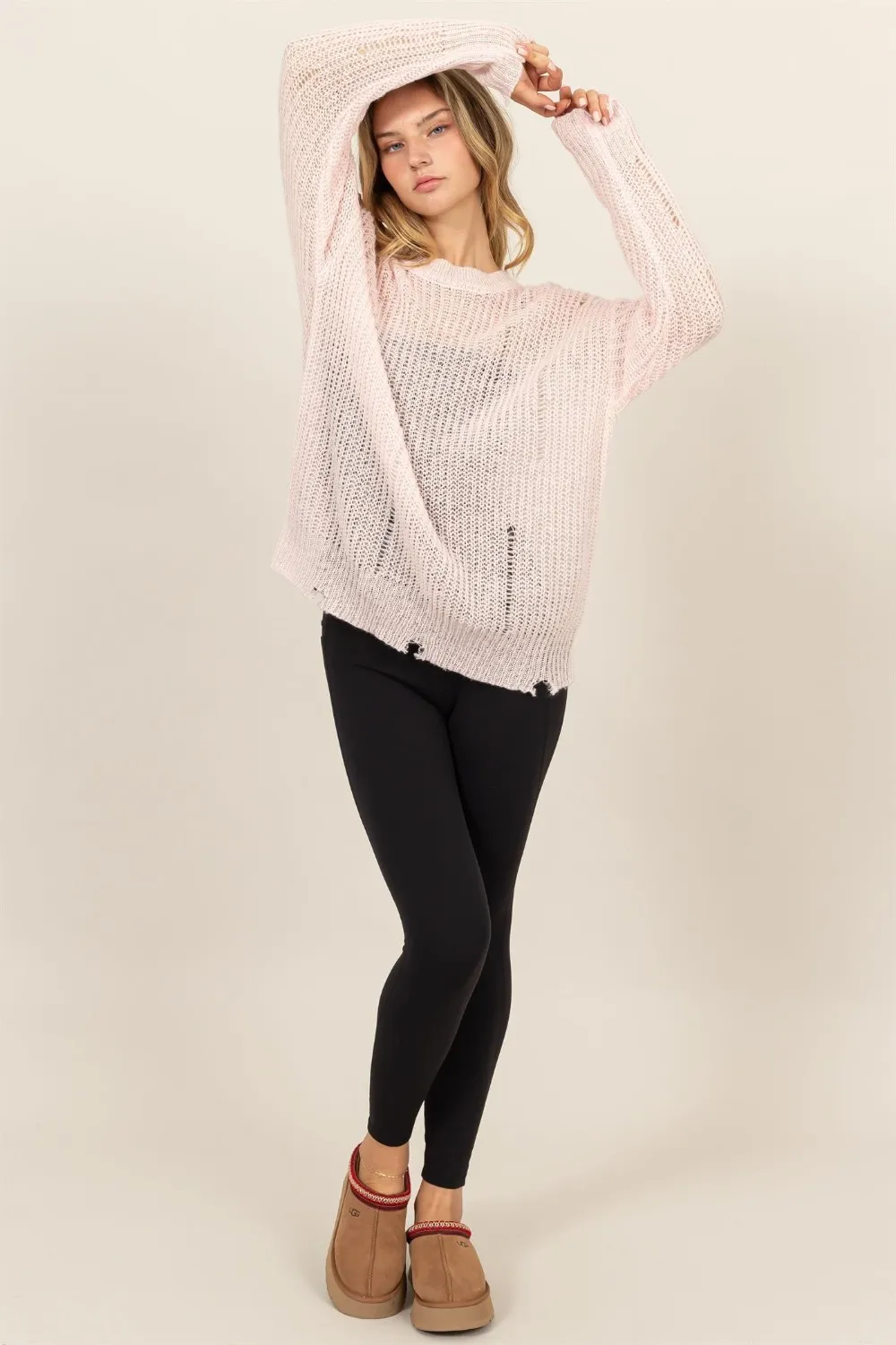 Distressed Long Sleeve Knit Top, image 4