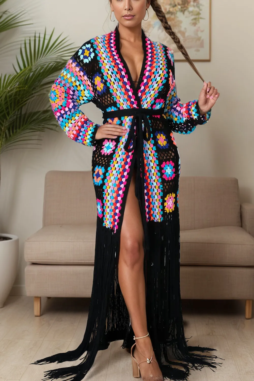 Fringe Tied Long Sleeve Cardigan, image 10