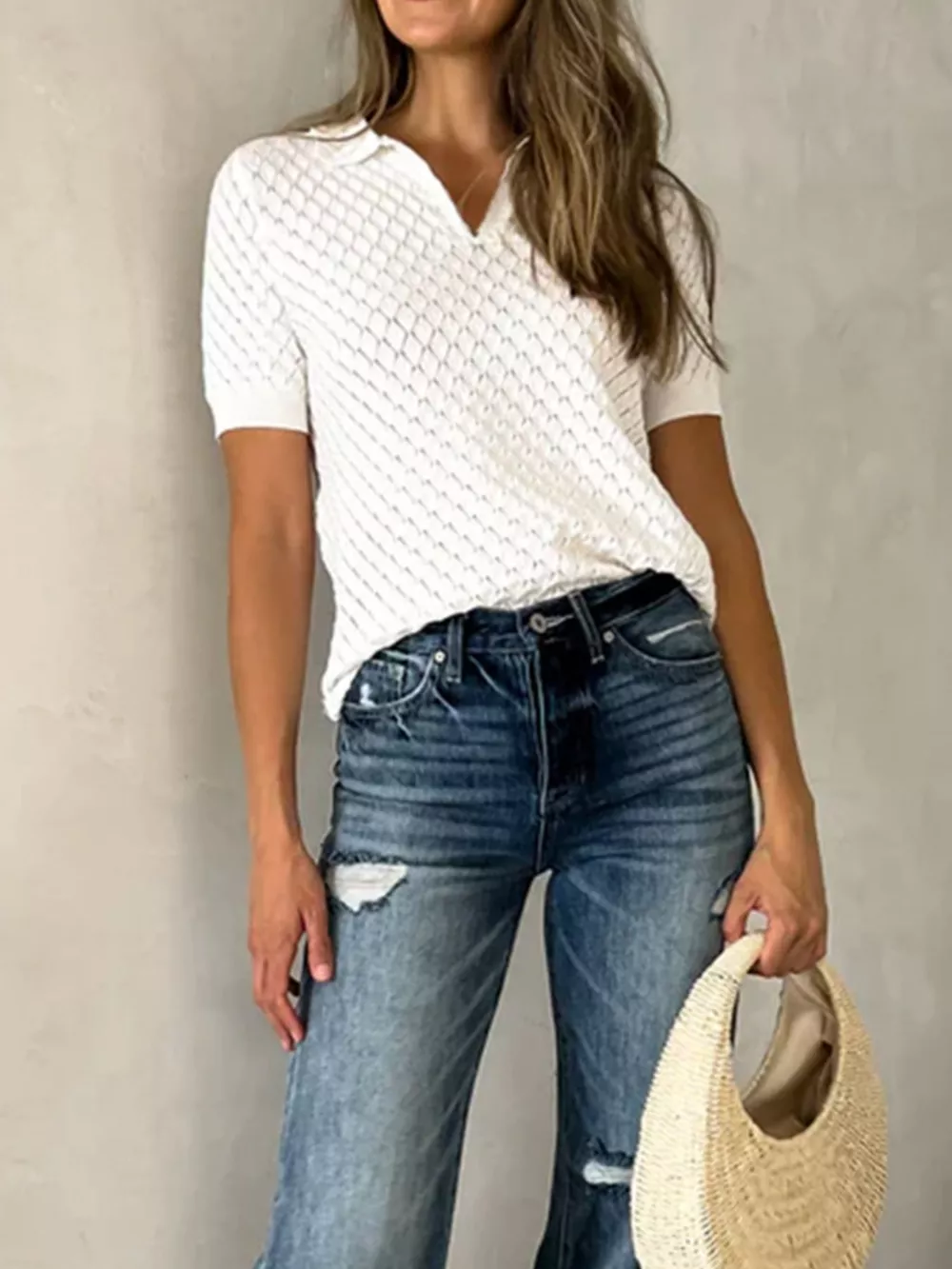Textured Short Sleeve Knit Top, image 2
