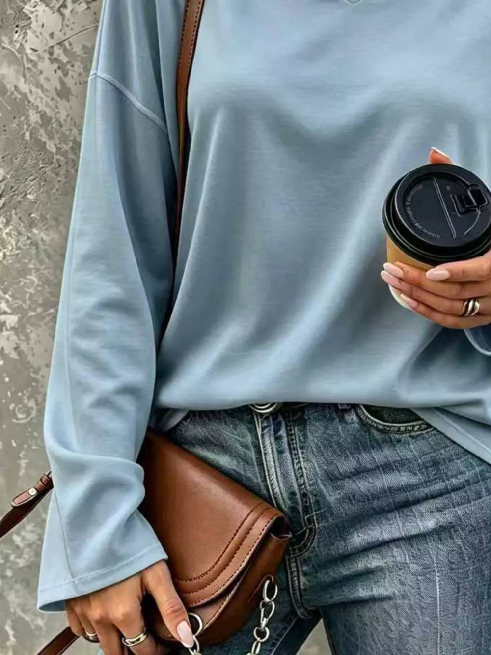 Full Size Solid Color Long Sleeve Loose T-Shirt Plus Size, image 12