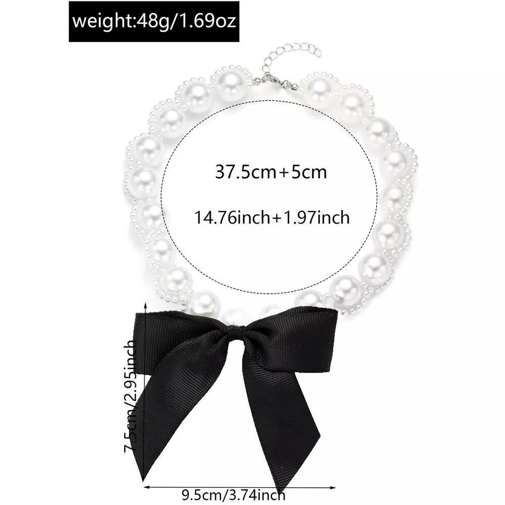 Pearl Choker Necklace with Bow Accent, image 5