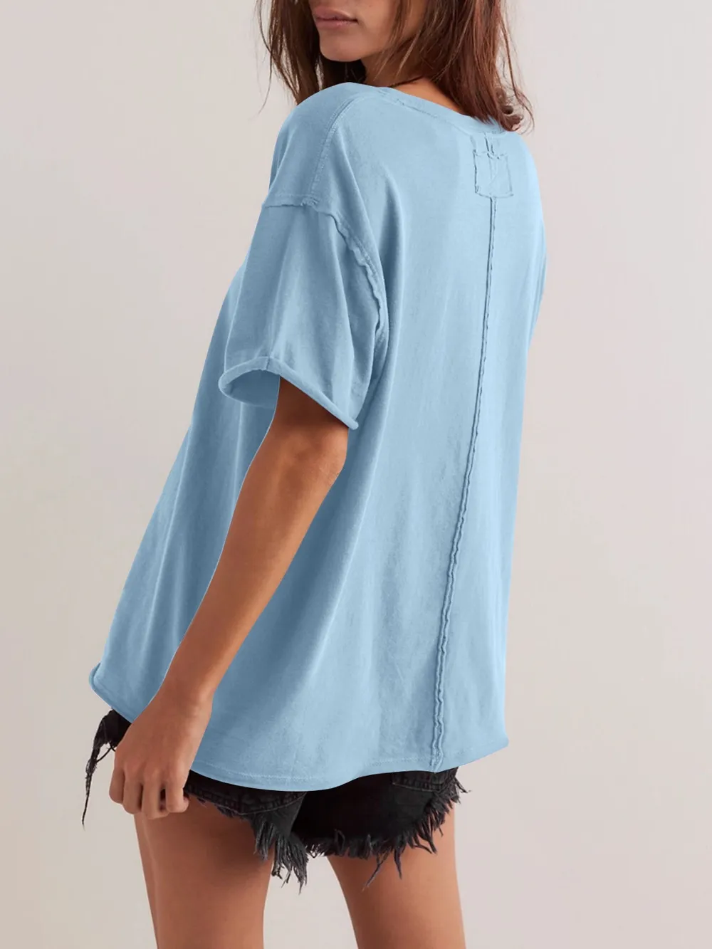 Exposed Seam Round Neck Half Sleeve T-Shirt, image 3