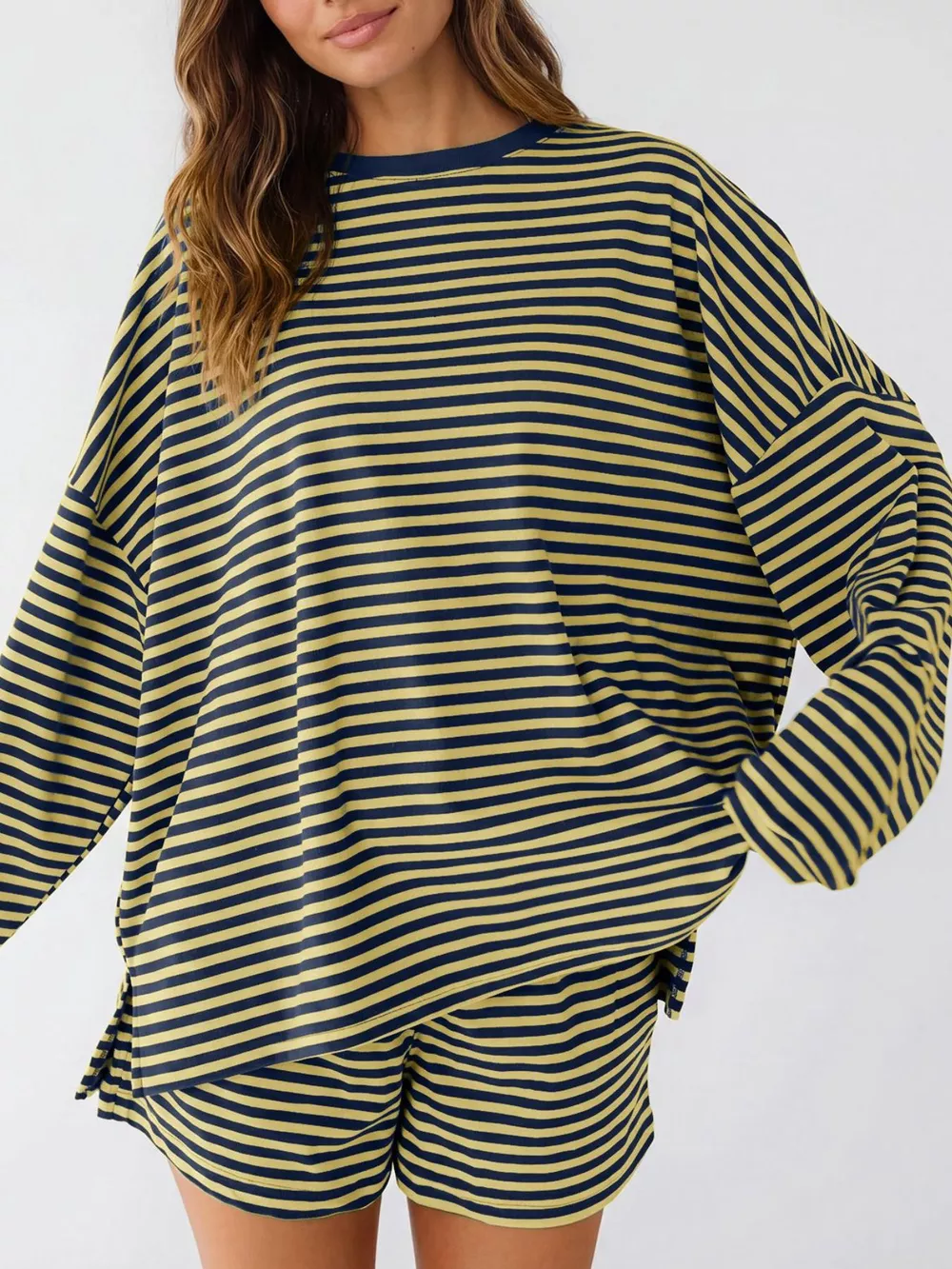 Casual Striped Long Sleeve Top and Shorts Set, image 13