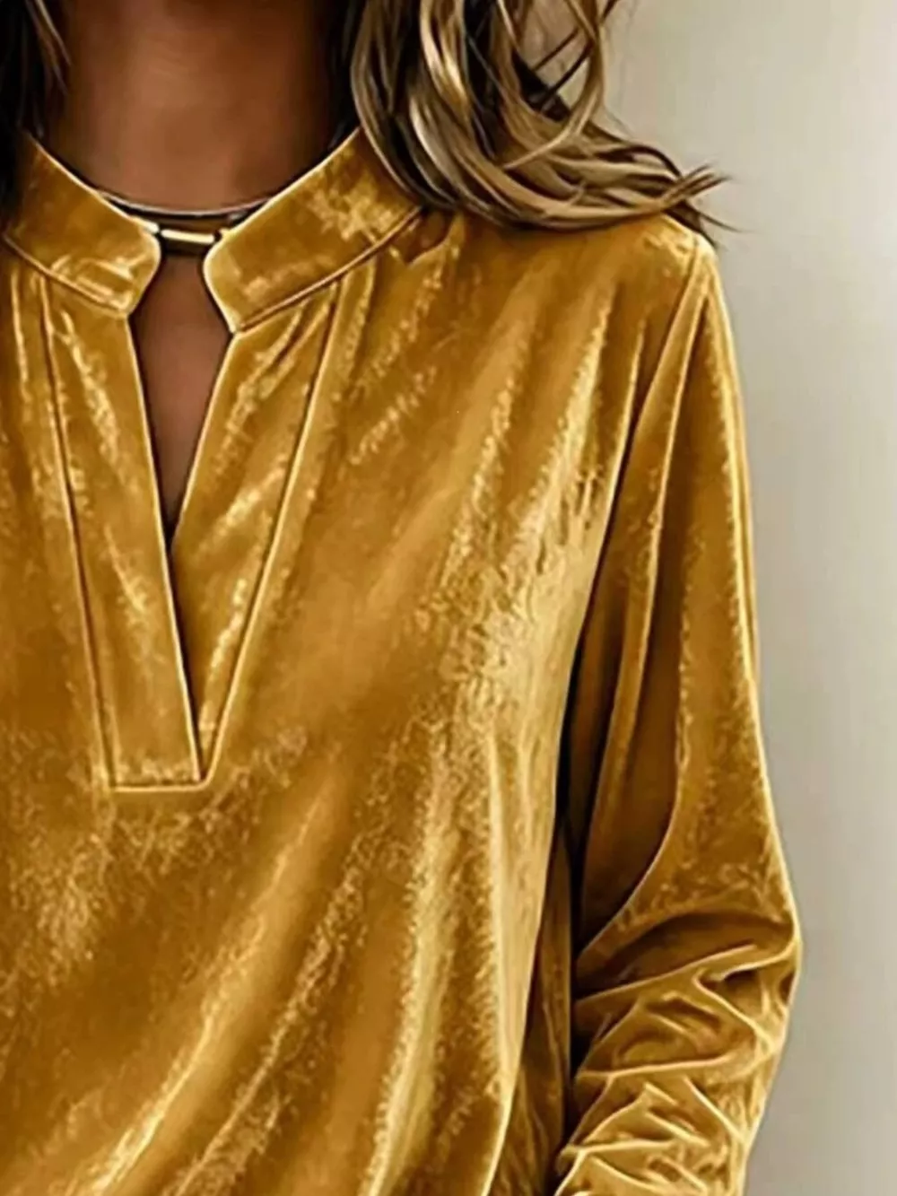 Full Size Velvet Notched Long Sleeve Blouse Plus Size, image 9