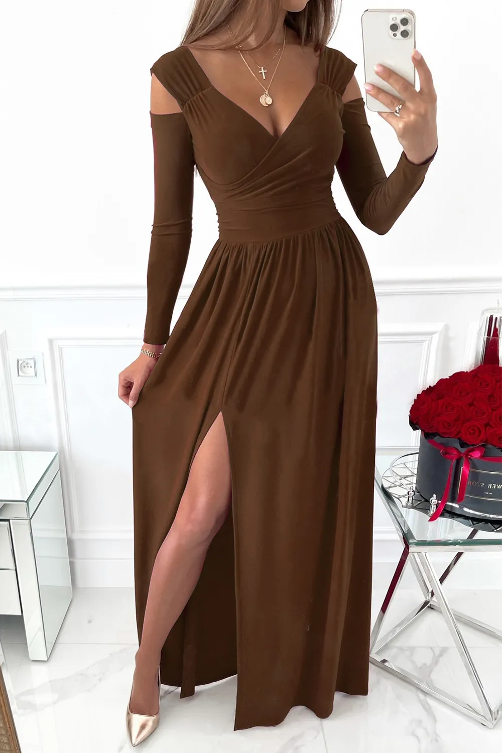 Slit Surplice Long Sleeve Maxi Dress, image 2