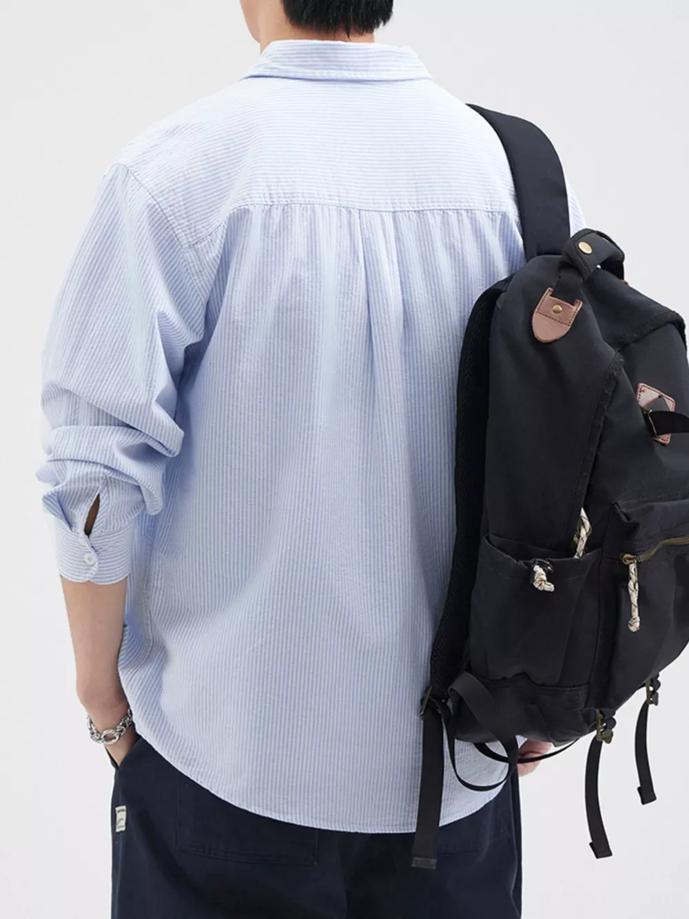 Men's Plus Size Striped Button Up Long Sleeve Shirt, image 2