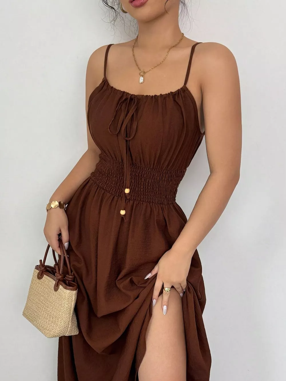 Smocked Spaghetti Strap Midi Dress, image 10