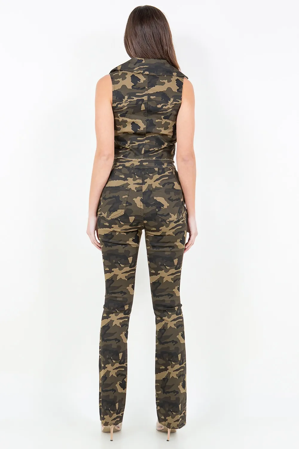 V-Cut Ruched Camo Flare Pants, image 2