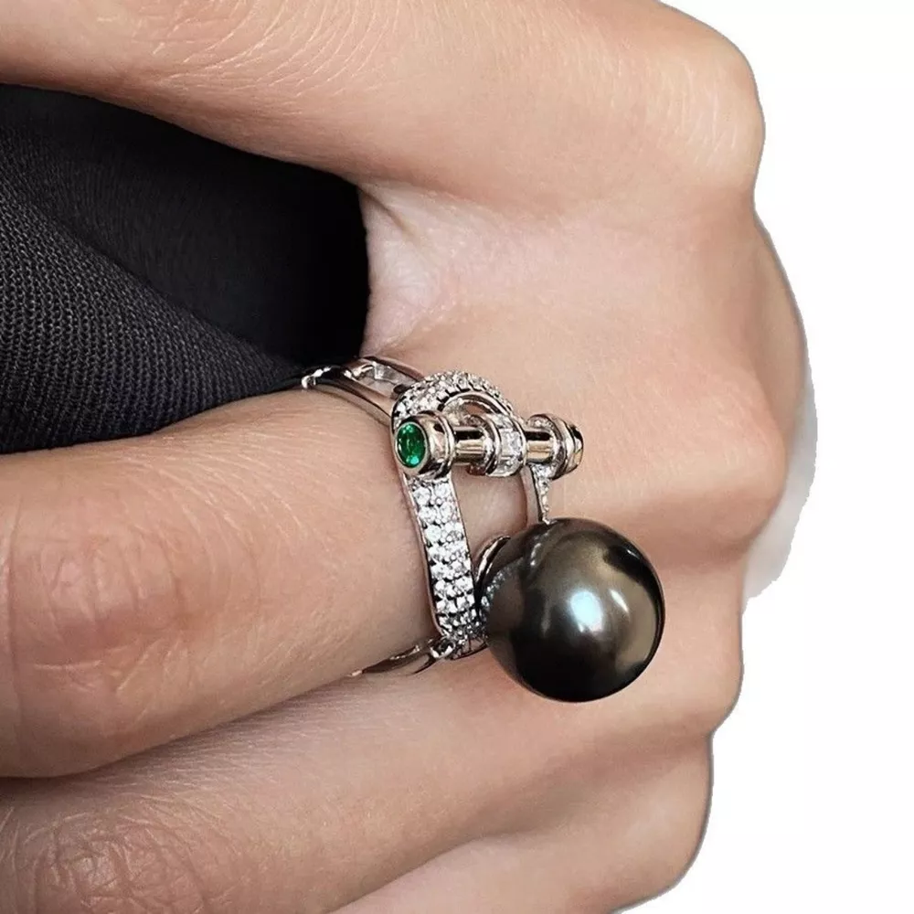 925 Sterling Silver Zircon Pearl Ring, image 2
