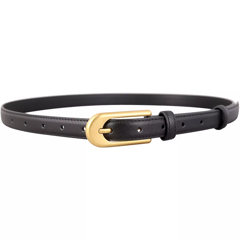 Gold Buckle Skinny Leather Belt, image 4