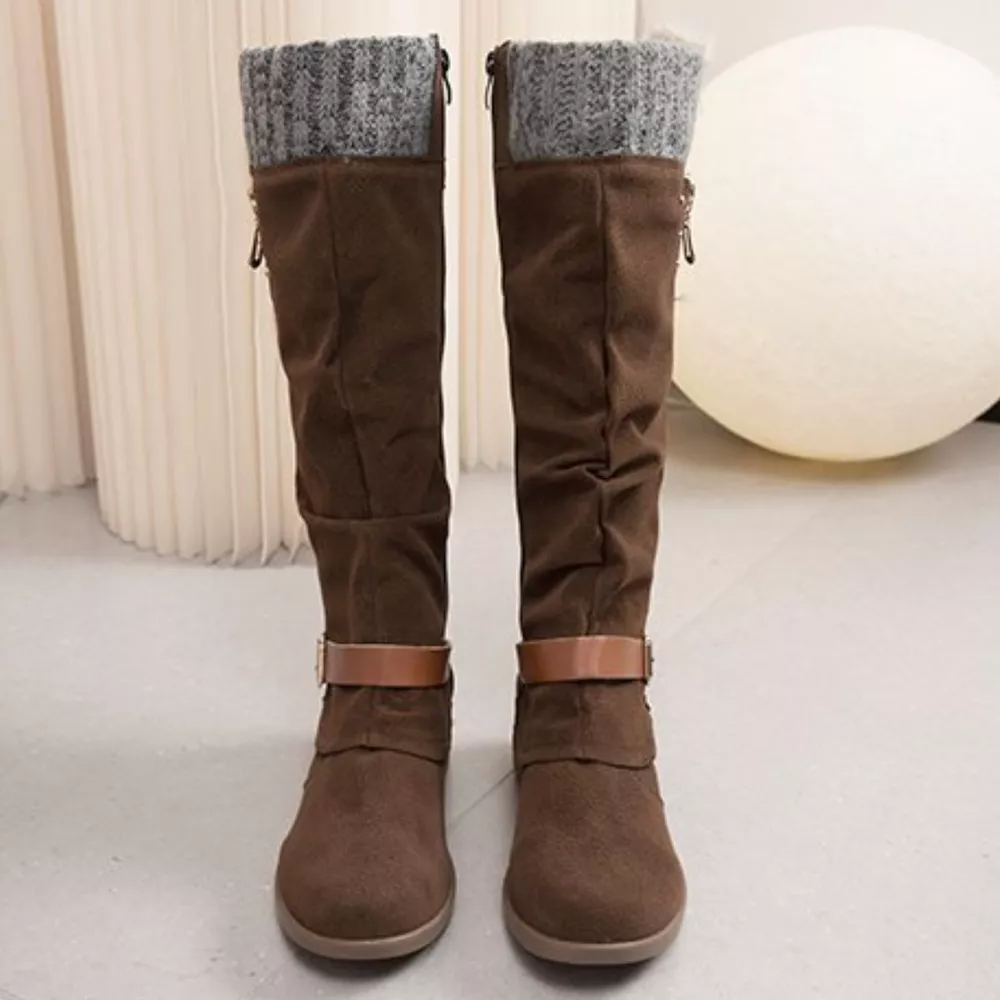 Knee High Slouch Boots with Knit Cuff, image 3