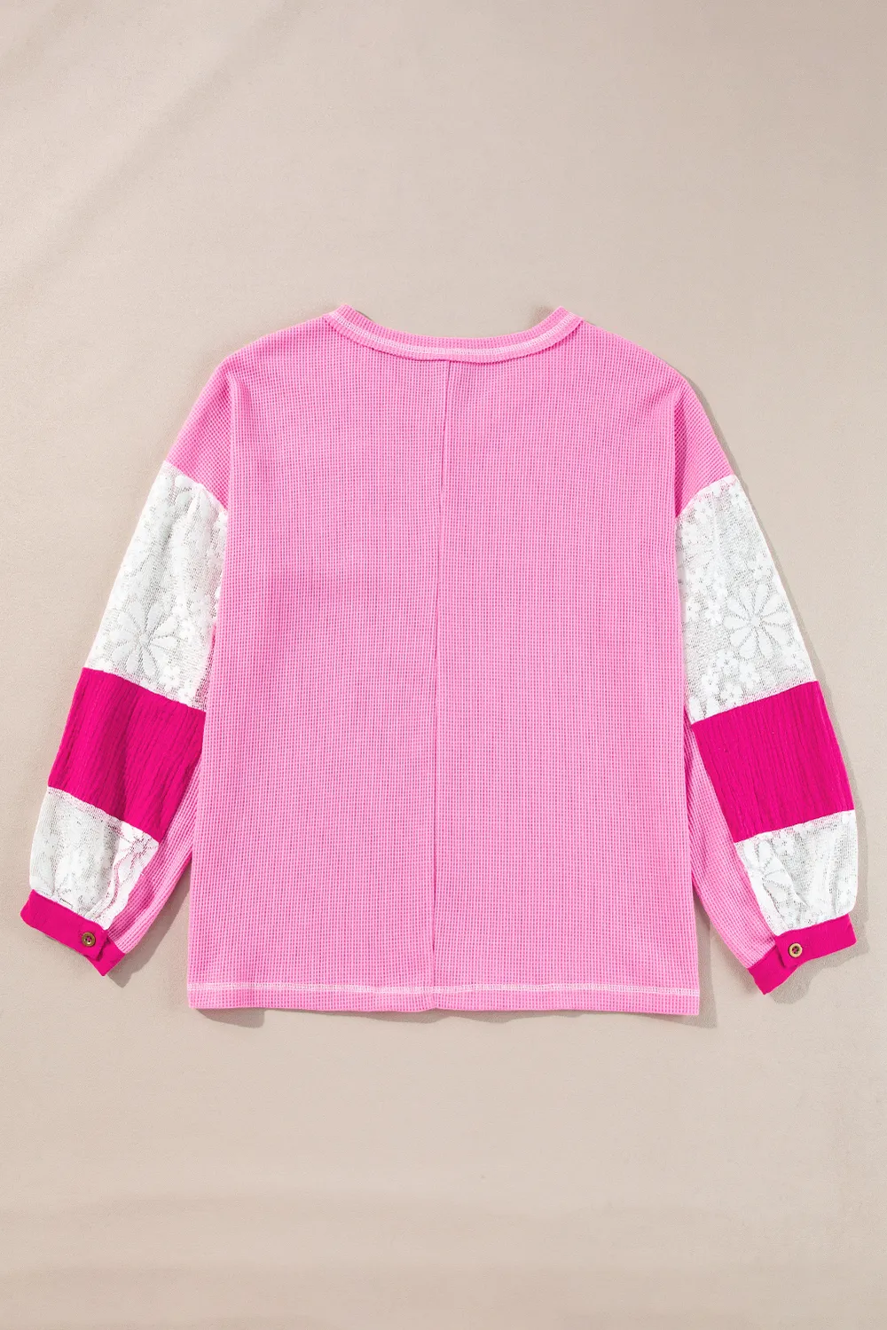Lace Patchwork Sleeve Stitching V Neck Top, image 2