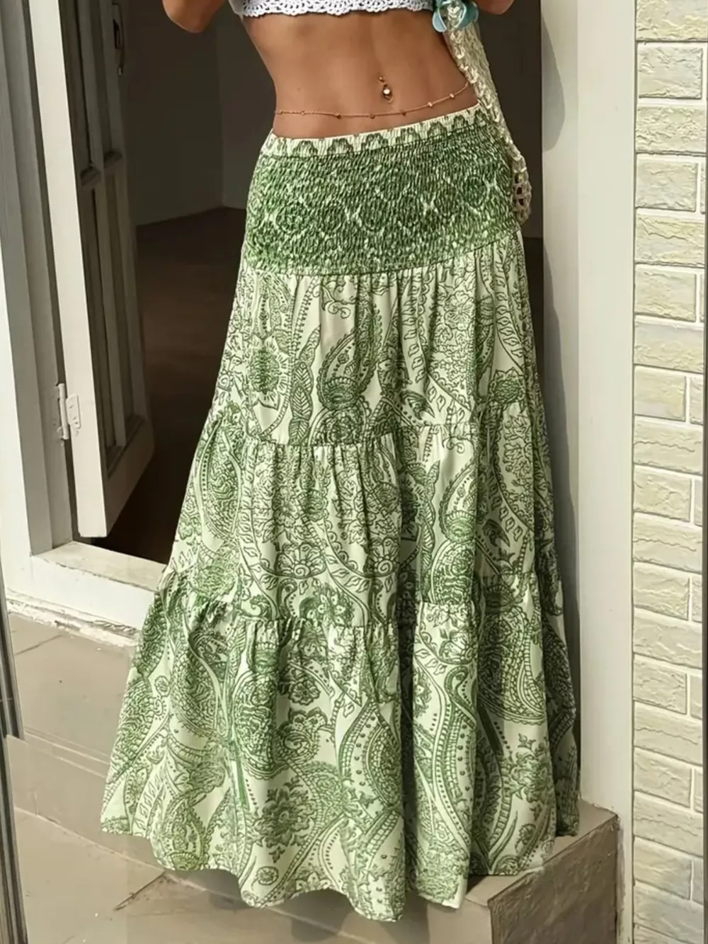 Paisley Print Maxi Skirt, image 2