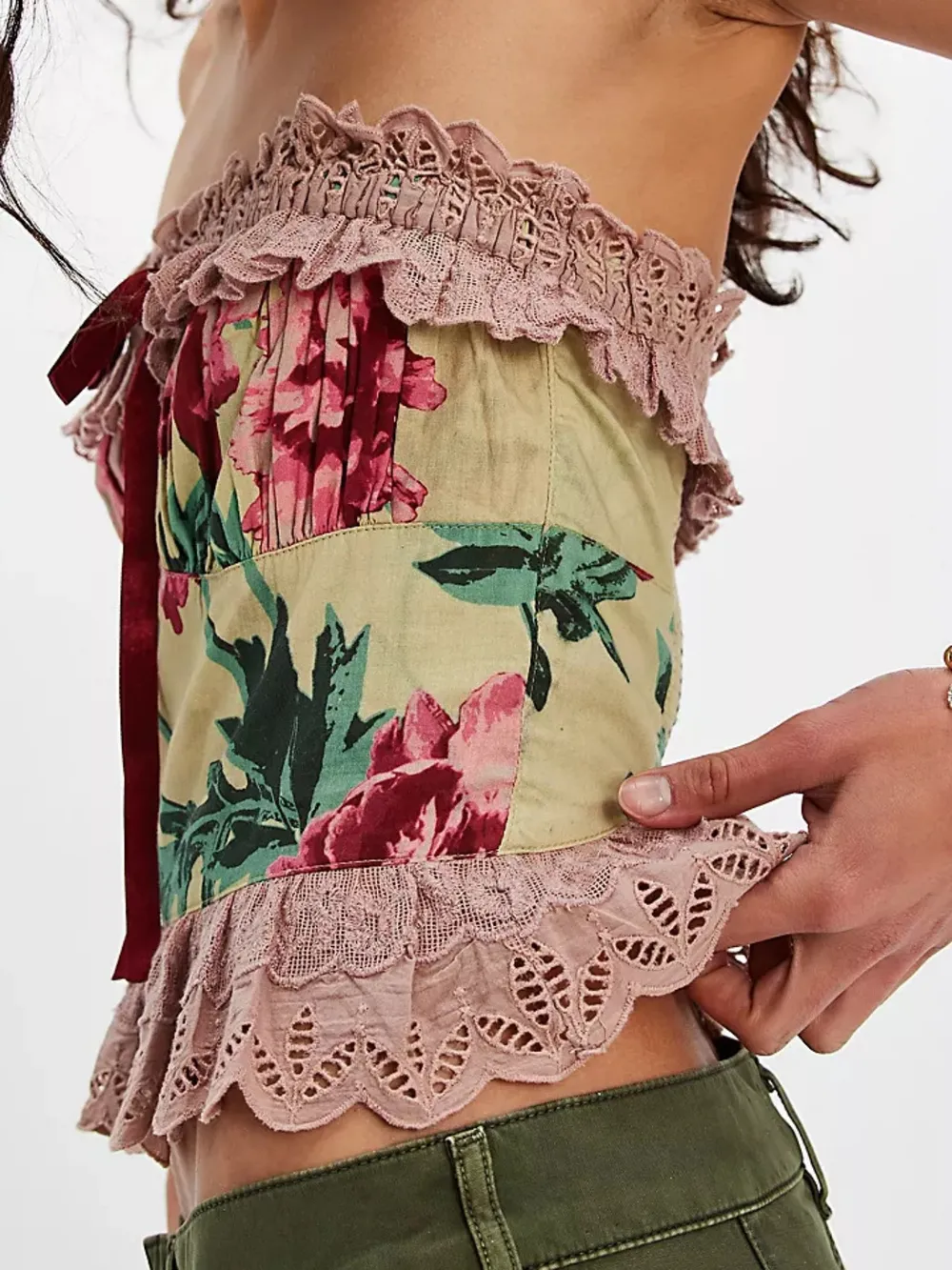 Floral Print Lace Trim Tube Top, image 2