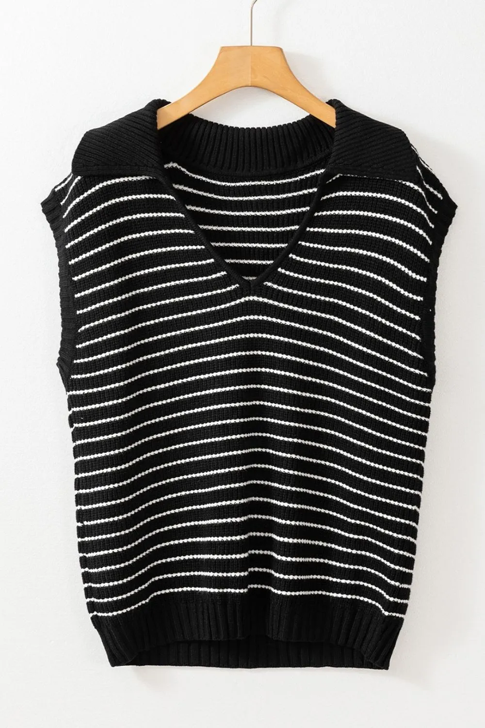 Stripe Turn-Down Johnny Collar Sweater Vest, image 5
