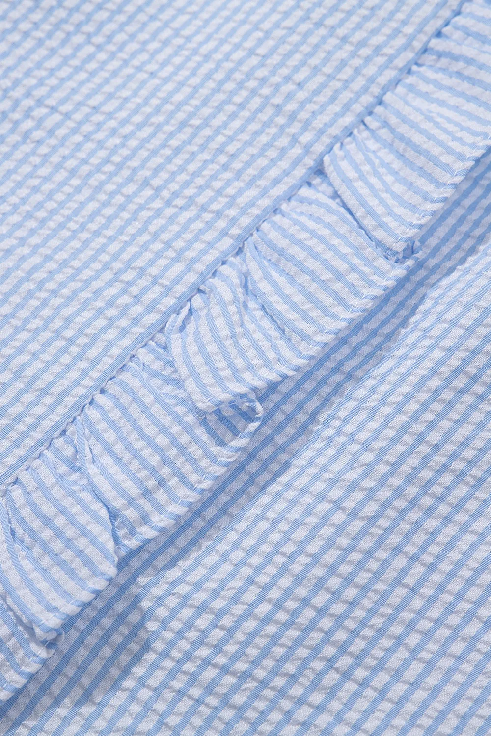 Striped Ruffle Short Bubble Sleeve Shirt, image 2