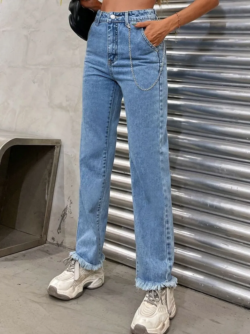 Raw Hem Jeans with Pockets, image 5