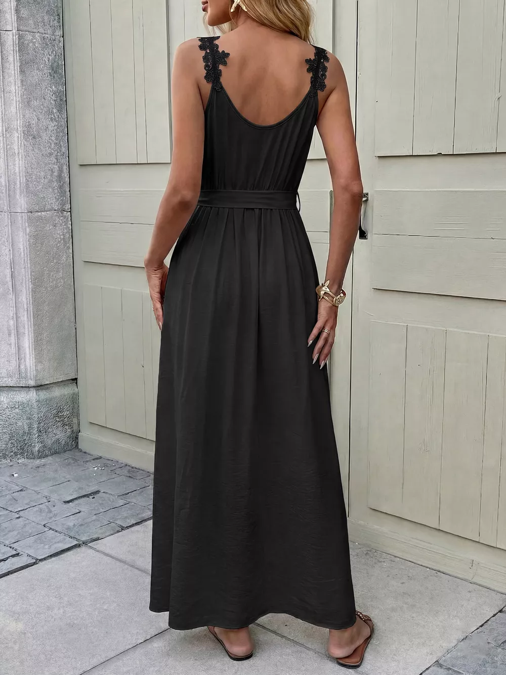 Lace Trim Slit Maxi Dress, image 5
