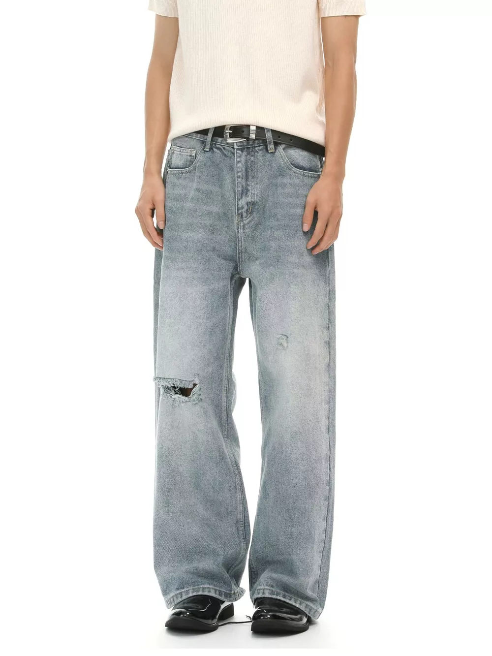 Men's Distressed Wide-Leg Jeans, image 5