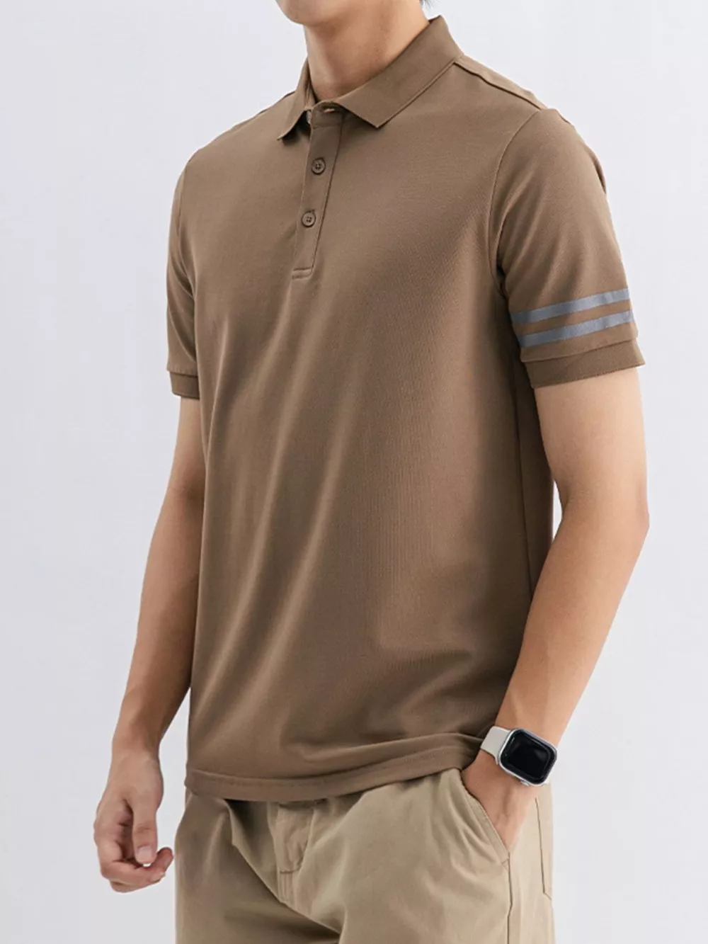 Men's Plus Size Striped Sleeve Casual Polo